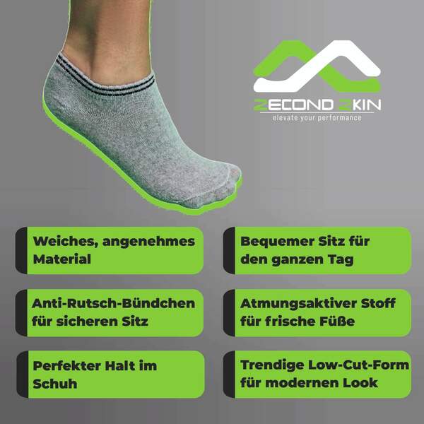 Bild 2 von Zecond Zkin 8 Paar Sneaker Socken Gr. 32 - 38 grau Sommersocken Füßlinge aus Baumwolle