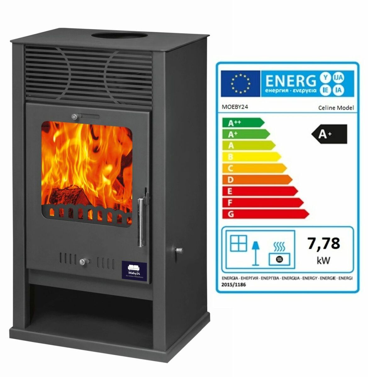 Bild 1 von Moeby24 Kaminofen Celine Anthrazit 150mm Rauchrohr 7,78 KW BimSchV 1-2  EEK A+