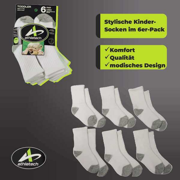 Bild 3 von Athletech 6 Paar Sportsocken für Kinder 2-3 Jahre bis Gr. 28 hoher Bund grau weiß