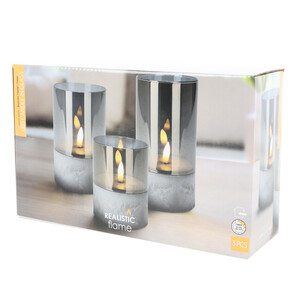 LED Kerzen 3er Set im Glas 12,5cm/15cm/10cm