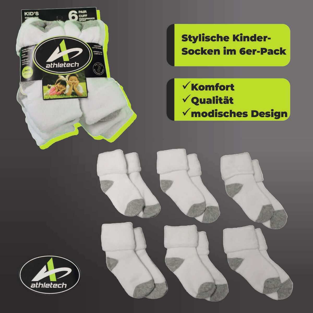 Bild 3 von Athletech 6 Paar Thermo Socken für Kinder 3-5 Jahre mit Bündchen bis Gr. 34