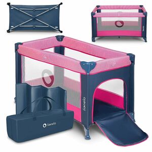 LIONELO Stefi Pink Rose Baby Laufstall Kinderbett Reisebett ab Geburt bis 15 kg Laufstall