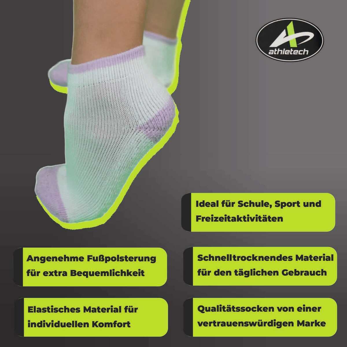 Bild 2 von Athletech 6 Paar Low-Cut-Sportsocken für Kinder 3-5 Jahre bis Gr. 34 Pastellfarben
