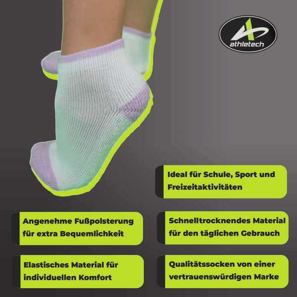 Bild 2 von Athletech 6 Paar Low-Cut-Sportsocken für Kinder 3-5 Jahre bis Gr. 34 Pastellfarben