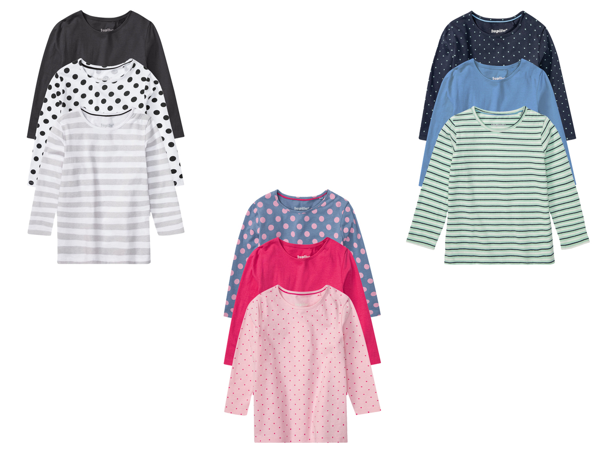 Bild 1 von lupilu® Kleinkinder Mädchen Langarmshirt, 3 Stück, mit Rundhalsausschnitt