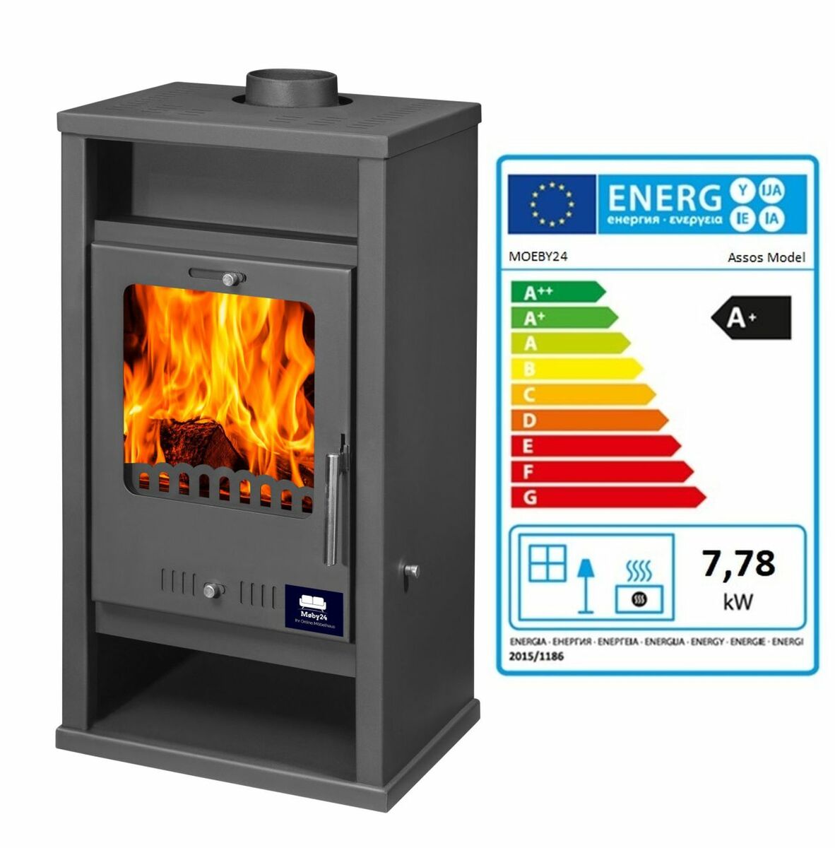 Bild 1 von Moeby24 Kaminofen Assos Anthrazit 130mm Rauchrohr 7,78 KW BimSchV 1-2  EEK A+