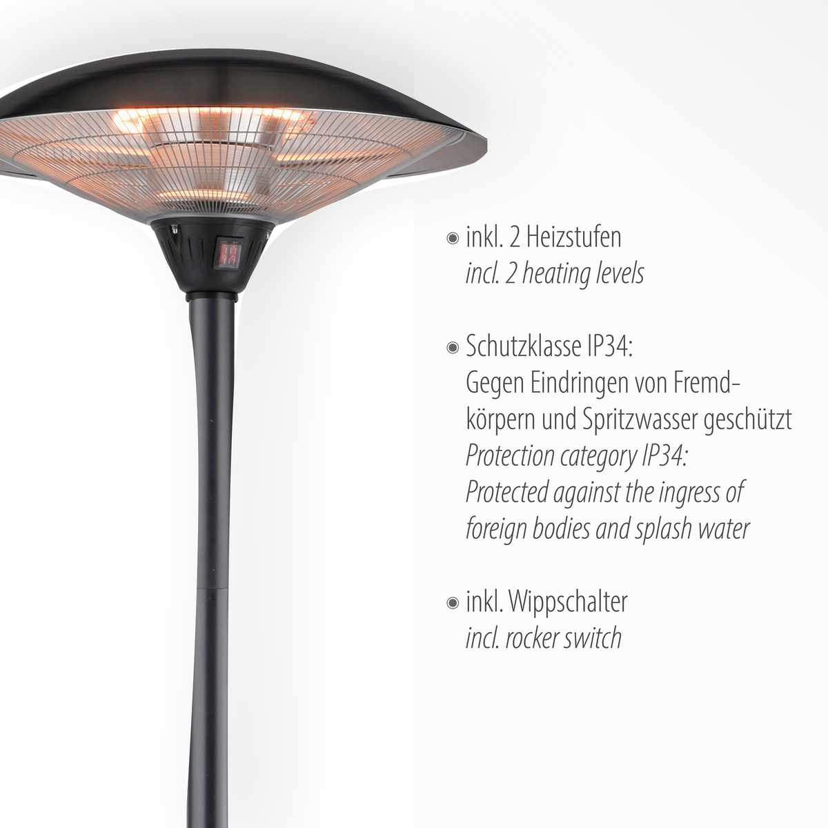 Bild 3 von LeuchtenDirekt Standheizstrahler GLOW, 1500W/3000W, inkl. Wippschalter, IP34, Outdoor