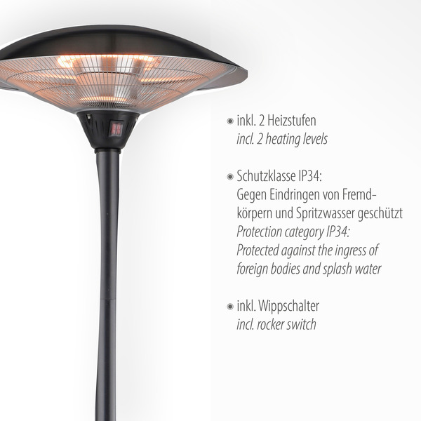 Bild 3 von LeuchtenDirekt Standheizstrahler GLOW, 1500W/3000W, inkl. Wippschalter, IP34, Outdoor