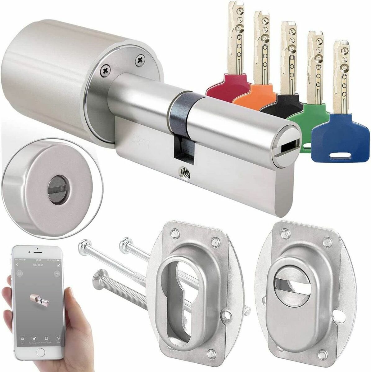 Bild 1 von VisorTech Türzylinder TSZ-570 Elektronischer Tür-Schließzylinder mit 5 Schlüssel, für ZigBee-Gateway