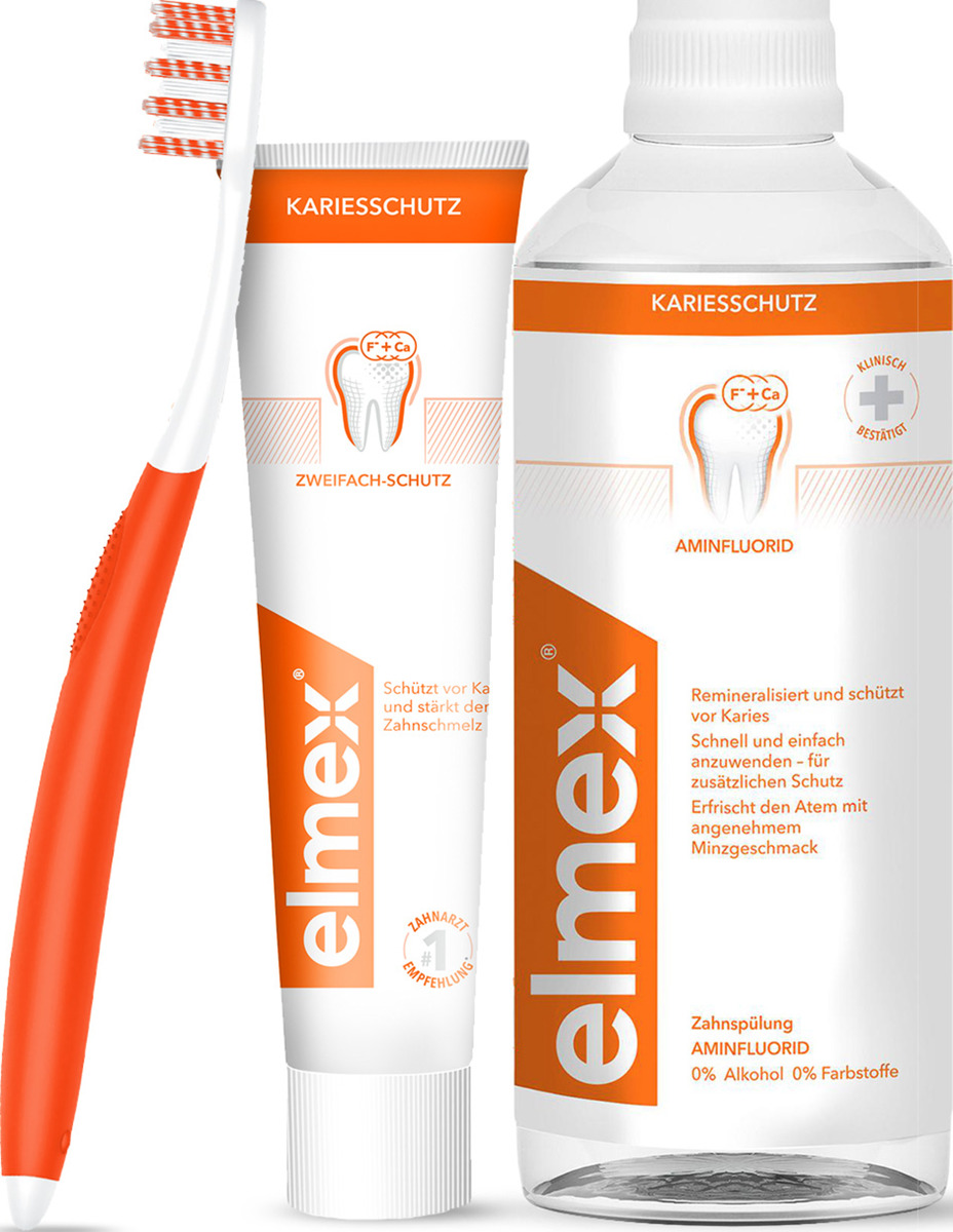 Bild 1 von elmex Interdental Zahnbürste mittel + Kariesschutz Zahnpasta + Kariesschutz Zahnspülung