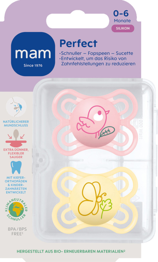 MAM Ciuccio Skin Soft In Silicone Perfect – Set Da 4 Per 0-6 Mesi (Boy) Con 2 Scatole Trasporto Sterilizzanti