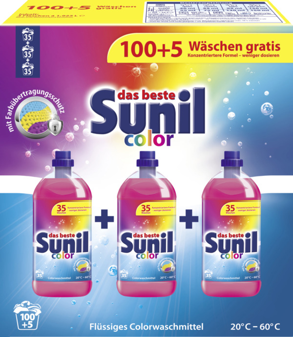 Bild 1 von Sunil Colorwaschmittel flüssig 105 WL