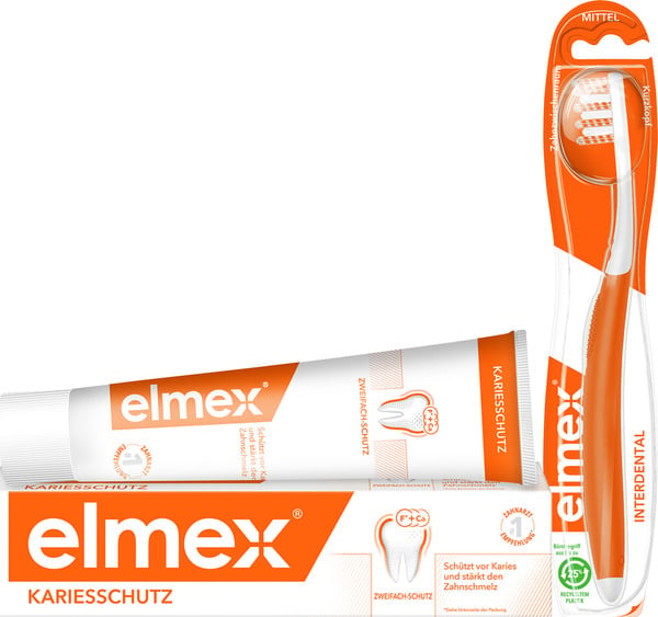 Bild 1 von elmex Interdental Zahnbürste mittel + Kariesschutz Zahnpasta