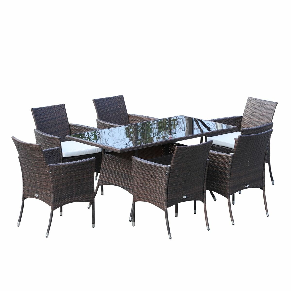 Bild 1 von Outsunny 7 tlg. Polyrattan Gartenmöbel inkl. Kissen 6 Personen Braun/Creamweiß 150 x 80 x 74 cm