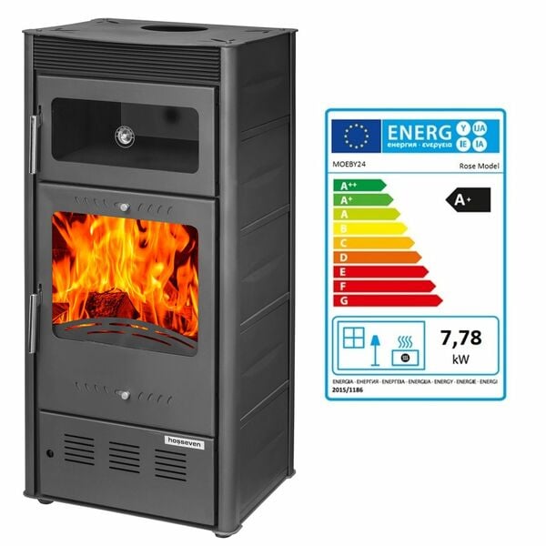 Bild 1 von Moeby24 Kamin Ofen Kaminofen 150mm Rauchrohr 7,78 KW BimSchV 1-2  EEK A+ Rose Ofen