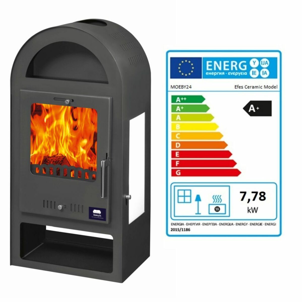 Bild 1 von Moeby24 Kamin Ofen Kaminofen Anthrazit 7,78KW Rauchrohr A+ EEK A+