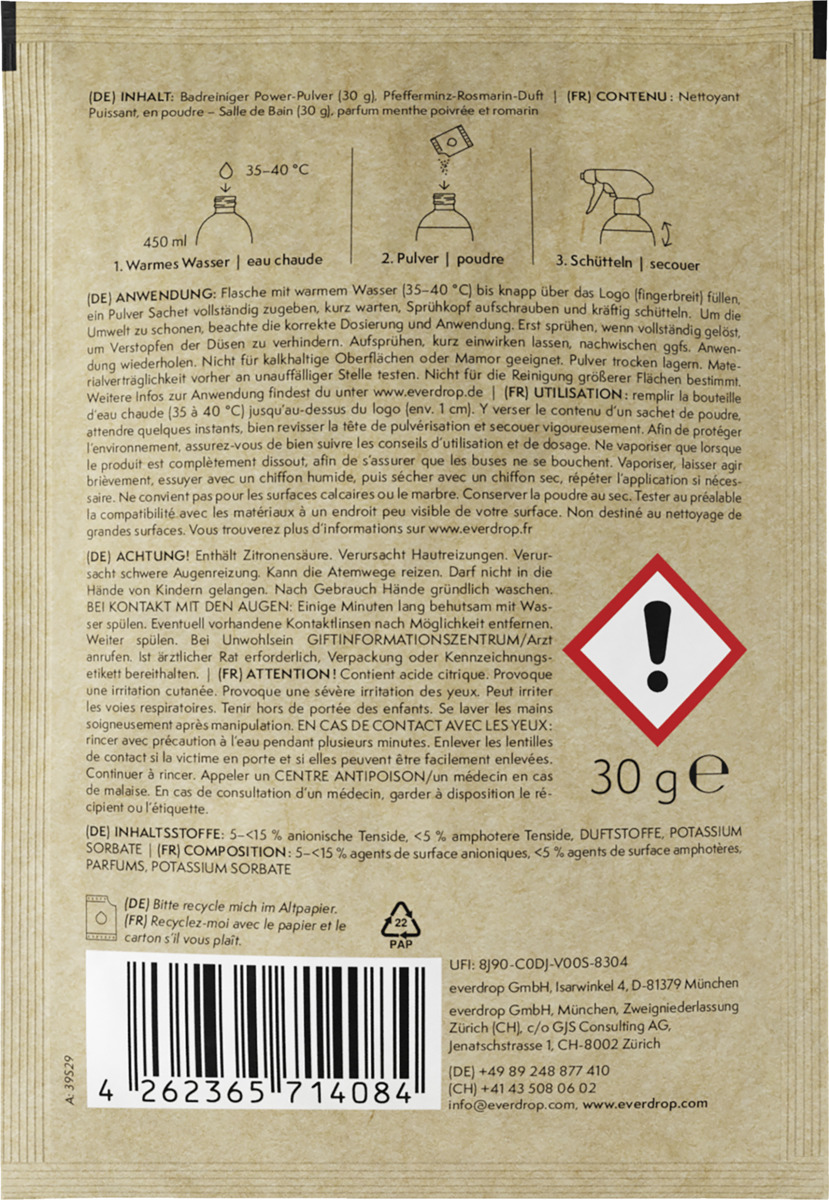 Bild 2 von everdrop Badreiniger Power-Pulver Nachfüllsachet
