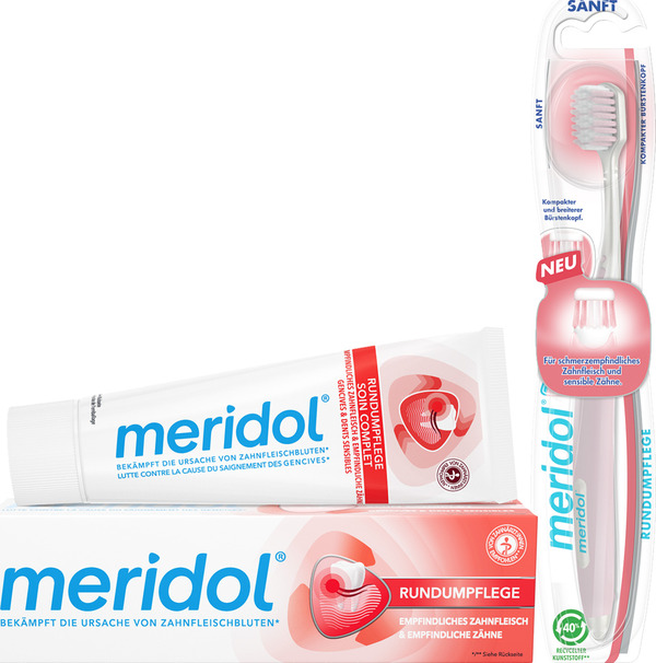 Bild 1 von meridol Zahnbürste Rundumpflege sanft + Rundumpflege Zahnpasta