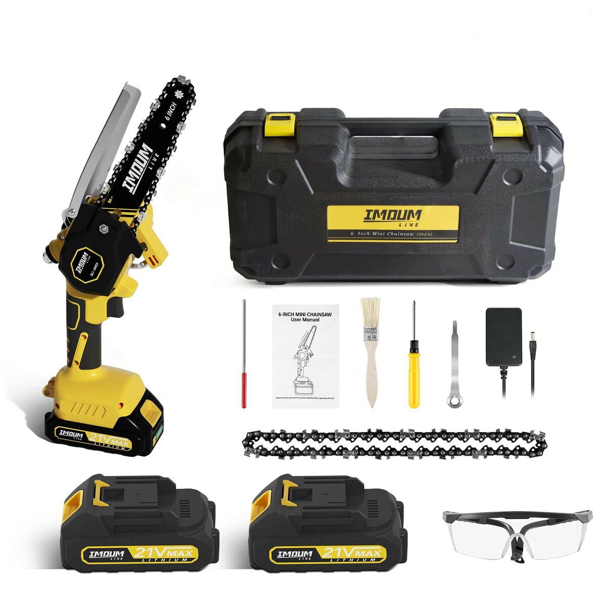 Bild 1 von Imoumlive Akku-Mini-Kettensäge 6", 15,2 cm Sägeblatt, inkl. 2 x 2,0 Ah-Batterien - neues Modell