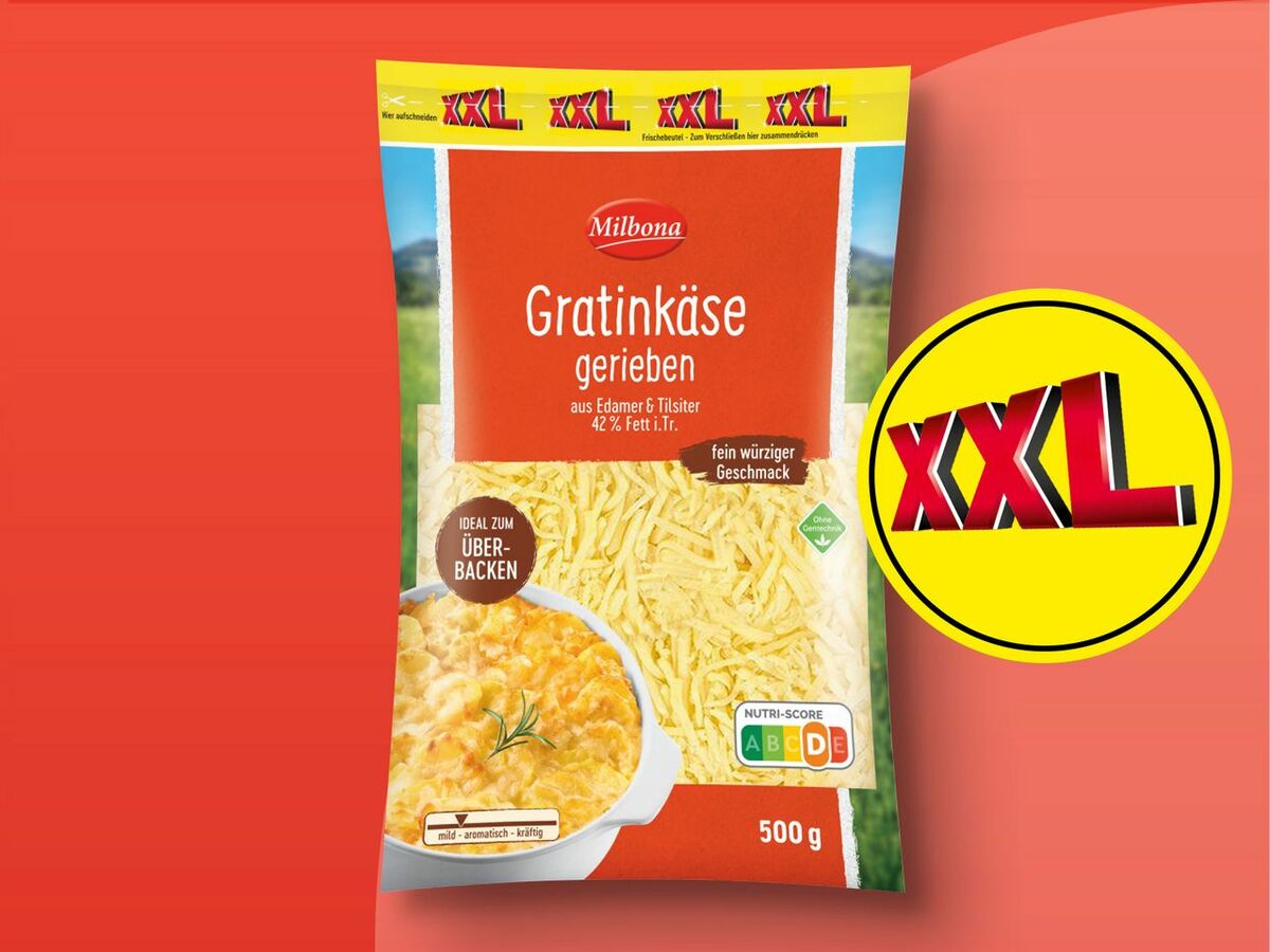 Bild 1 von Milbona Gratinkäse, gerieben XXL, 
         500 g