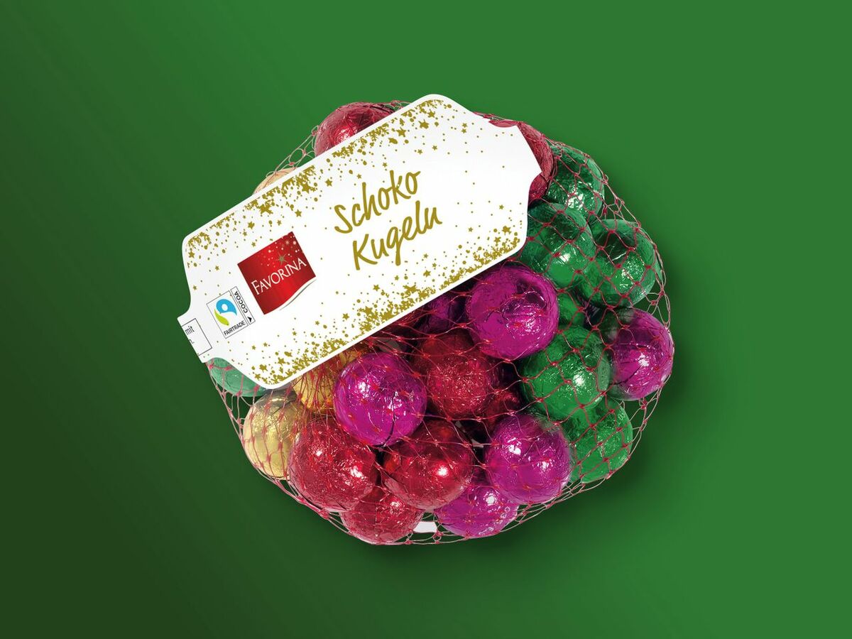 Bild 1 von Favorina Vollmilch Schokoladenkugeln im Netz, 
         200 g