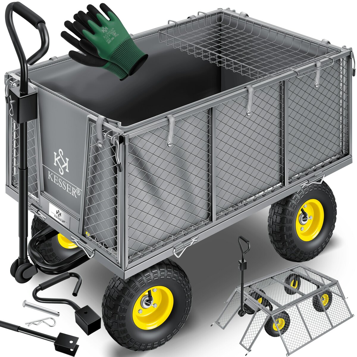 Bild 1 von KESSER® Bollerwagen 550kg belastbar Gartenwagen Transportwagen Gartenkarre herausnehmbare Plane Gerätewagen Handwagen vielseitig einsetzbar inkl. Handschuhe