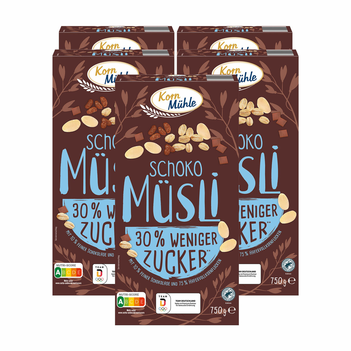 Bild 1 von Kornmühle Schoko Müsli weniger süß 750 g, 5er Pack