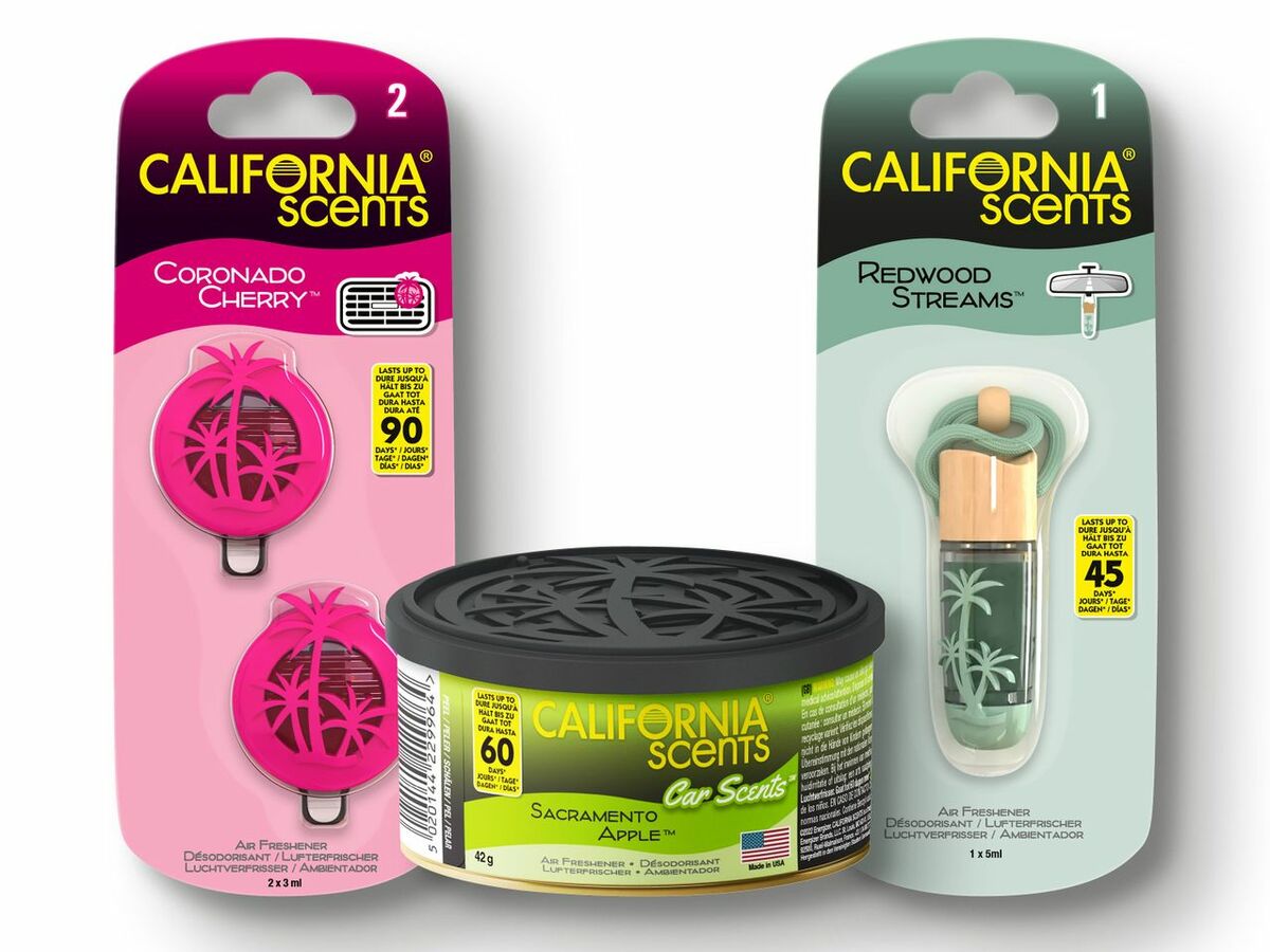 4x California Scents Auto-Lufterfrischer – Langanhaltend, Im Metalldöschen, USA-Original – Duft Entfernt Gerüche Zuverlässig Lufterfrischer Auto California Scents