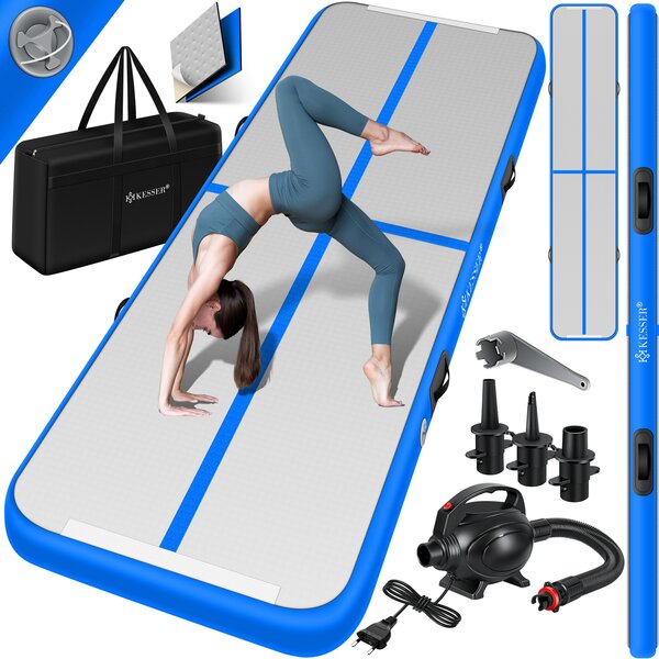 Bild 1 von KESSER® Turnmatte Aufblasbar Airtrack Fitness-Matte Gymnastikmatte 3/4/5/6m   inkl. Tragetasche & elektr. Luftpumpe   Yogamatte, Tumbling Matten , Trainingsmatte Sportmatte Yoga, Turn- & Fitness