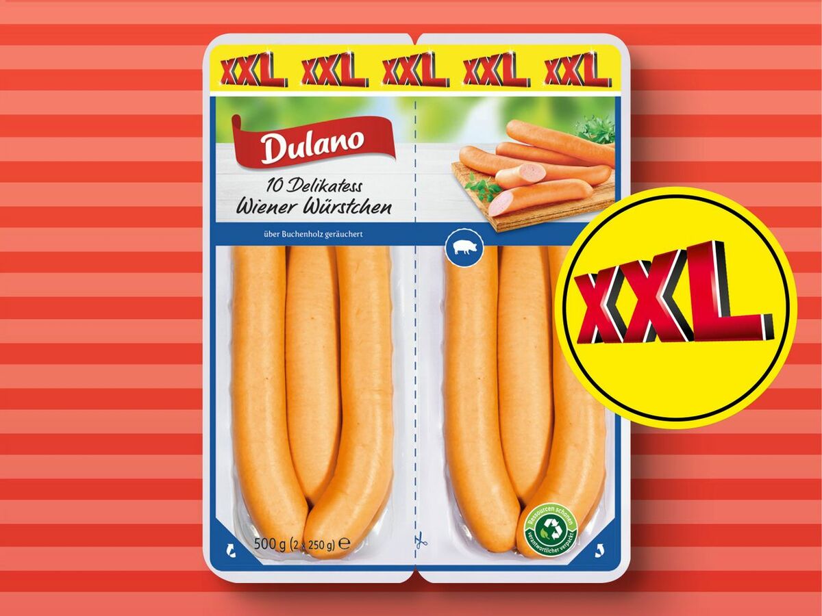 Bild 1 von Dulano Delikatess Wiener Würstchen XXL, 
         2x 250 g