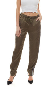 CLAIRE WOMAN Stoff-Hose glänzende Damen Schlupf-Hose mit sportiven Streifen Khaki