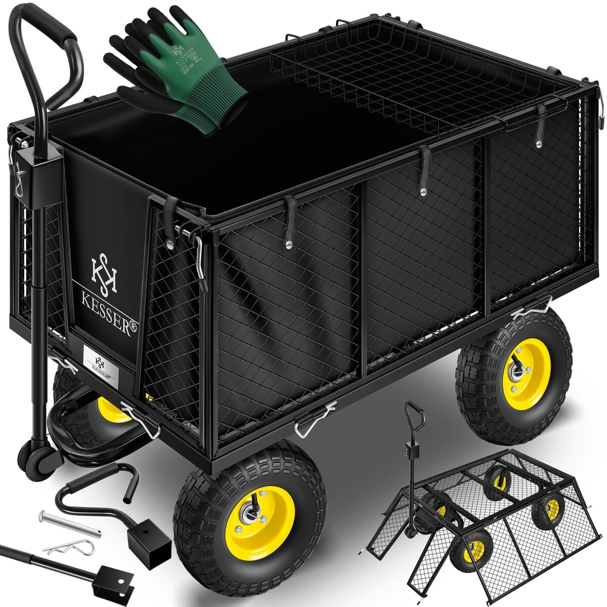 Bild 1 von KESSER® Bollerwagen 550kg belastbar Gartenwagen Transportwagen Gartenkarre herausnehmbare Plane Gerätewagen Handwagen vielseitig einsetzbar inkl. Handschuhe