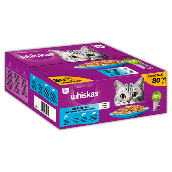 Bild 3 von WHISKAS Portionsbeutel Multipack Jumbo Pack 1+ Fisch Auswahl in Gelee mit Lachs, mit Thunfisch, mit