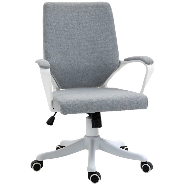 Bild 1 von Vinsetto Bürostuhl Schreibtischstuhl Home-Office-Stuhl mit Wippenfunktion Rückenlehne höhenverstellbarer dick gepolstert ergonomisch 360°-Drehräder Polyester Nylon PP Grau+Weiß 62x69x92-100 cm