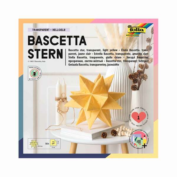 Bild 1 von Bascetta-Stern Bastelset 32 Blatt 15 x 15 cm Transparentpapier hellgelb