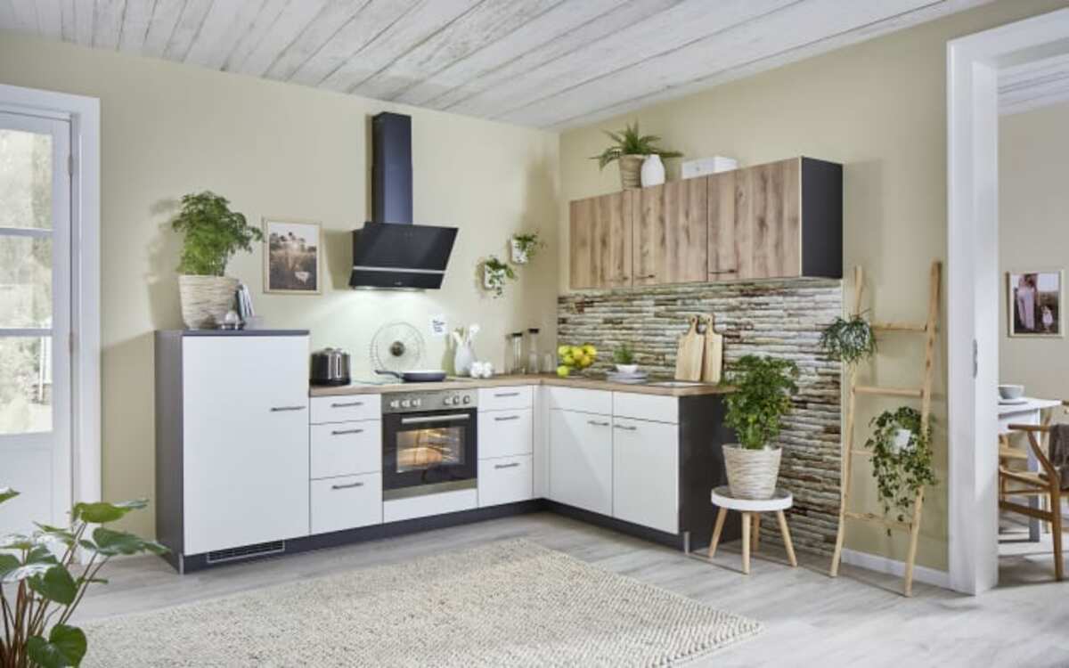 Bild 1 von Pino - Einbauküche PN 80/PN 100, weiß/Honig Eiche Nachbildung, inkl. Elektrogeräte