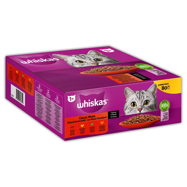 Bild 2 von WHISKAS Portionsbeutel Multipack Jumbo Pack 1+ Fisch Auswahl in Gelee mit Lachs, mit Thunfisch, mit