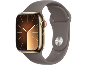 APPLE Watch Series 9 GPS + Cellular 41 mm Smartwatch Edelstahl Fluorelastomer, 150 - 200 mm, Gold/Tonbraun