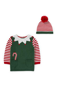 C&A Elf-Baby-Weihnachts-Strick-Outfit-2 teilig, Grün, Größe: 56