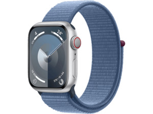 APPLE Watch Series 9 GPS + Cellular 41 mm Smartwatch Aluminium Textil Carbon Neutral, 130 - 200 mm, Silber/Winterblau