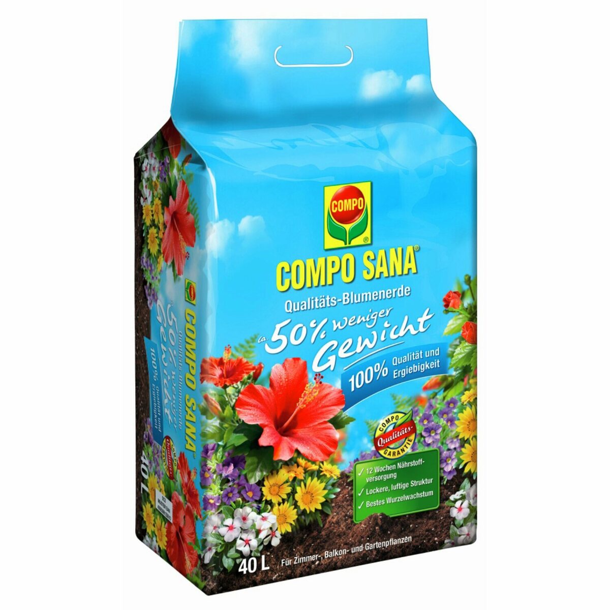 Bild 1 von Compo Qualitäts-Blumenerde ca. 50% weniger Gewicht 2.240 l (56 x 40 l) 1 Palette