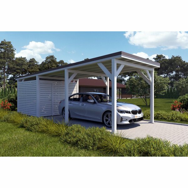 Bild 1 von Holzbrüder Carport Ralf mit Geräteraum Reinweiß 300 x 868 cm Dunkelbraun