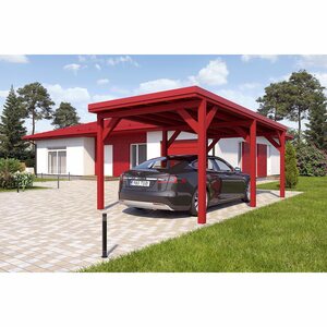 Holzbrüder Einzelcarport Ralf Oxidrot 300 cm x 600 cm Blechdach Rot