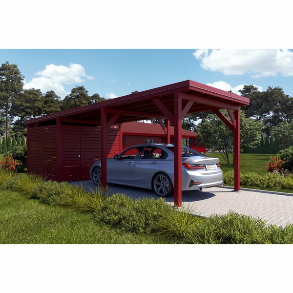 Bild 1 von Holzbrüder Carport Ralf mit Geräteraum Oxidrot 300 x 868 cm Blechdach Rot