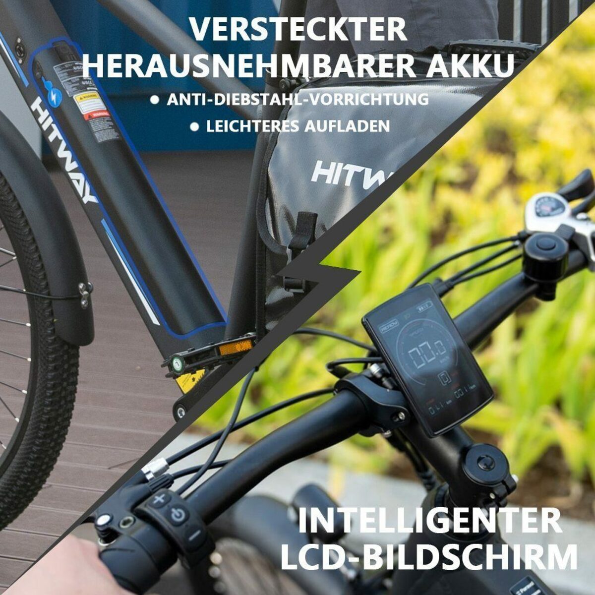Bild 2 von HITWAY E-Bike Elektrofahrrad 26 Zoll Pedelec E-Citybike 36V 12Ah, 35-90km Pedalassistenzmodus Shimano 7 Gängen