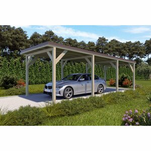 Holzbrüder Carport Ralf mit Geräteraum Imprägniert 300 x 868 cm Dunkelbraun