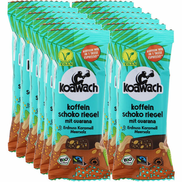Bild 1 von Koawach BIO Koffein Schokoriegel Erdnuss Karamell Meersalz, 12er Pack