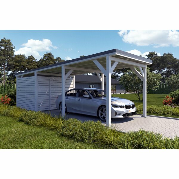 Bild 1 von Holzbrüder Carport Ralf mit Geräteraum Reinweiß 300 x 868 cm Dunkelgrau