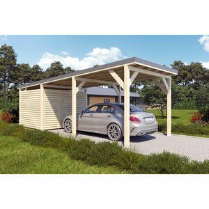 Holzbrüder Carport Ralf mit Geräteraum Imprägniert 300 x 868 cm Dunkelgrau