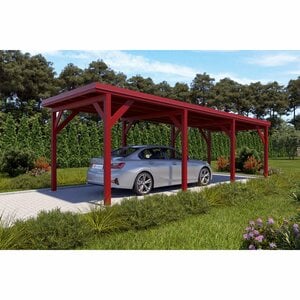 Holzbrüder Einzelcarport Ralf Oxidrot 300 cm x 868 cm Blechdach Rot